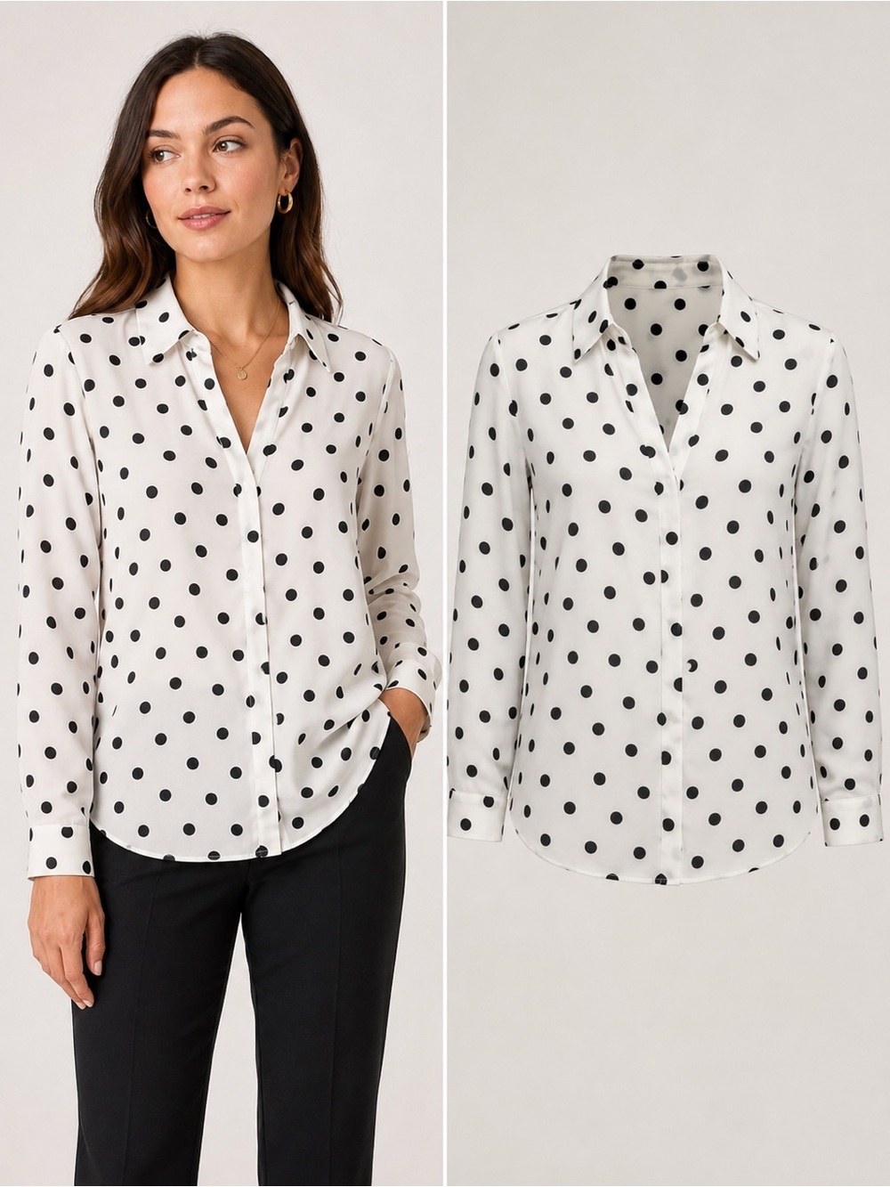 Ann Taylor Petite White Black Polka Dot Button Front Blouse MP Classic Career